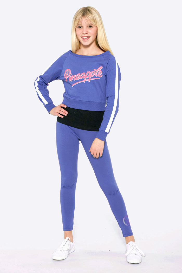 Girl wearing Pineapple Blue Long Sleeve Double Layer Top