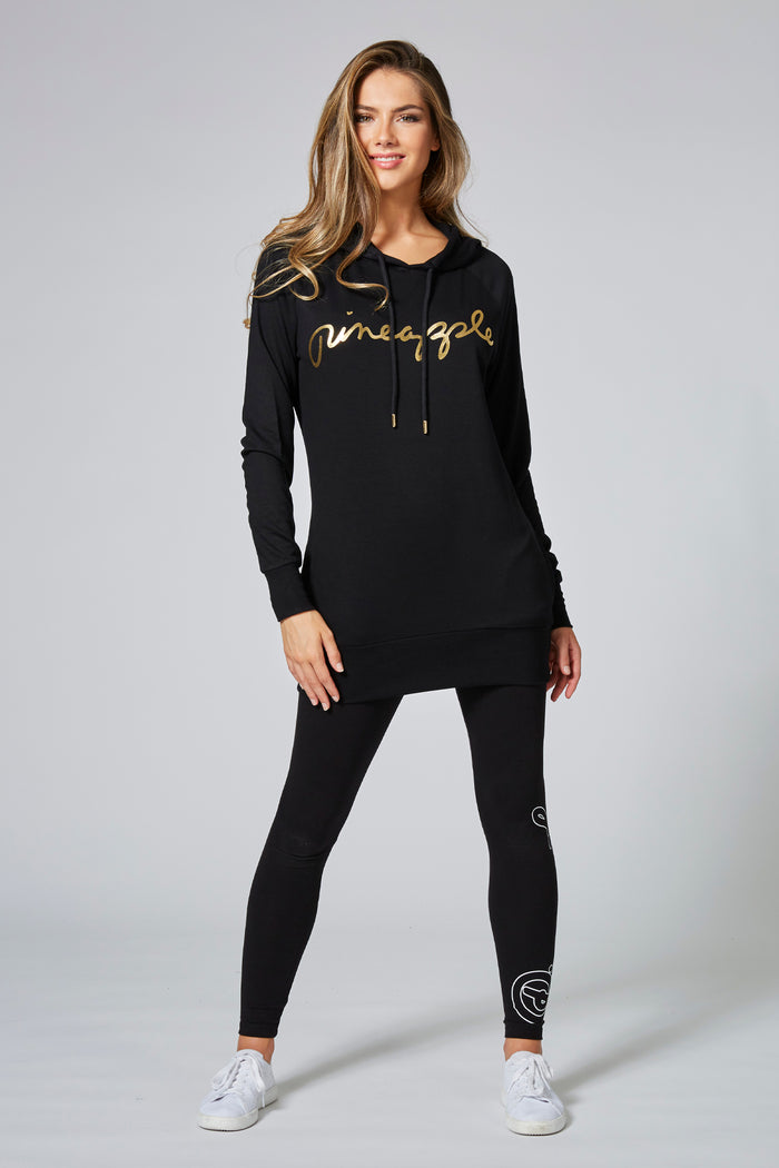 Woman wearing Black Longline Hoodie