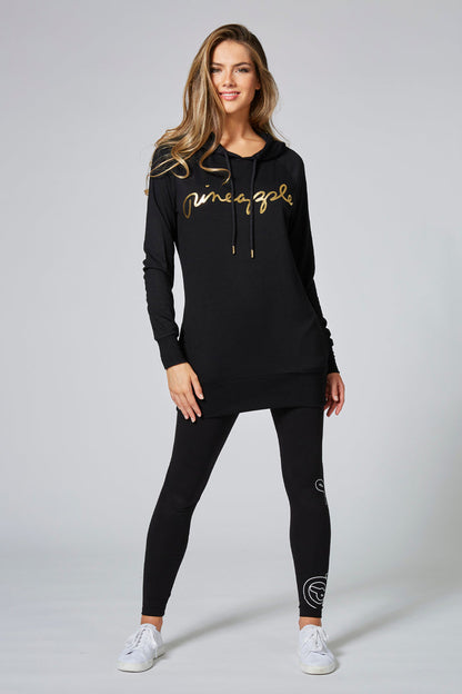 Woman wearing Black Longline Hoodie