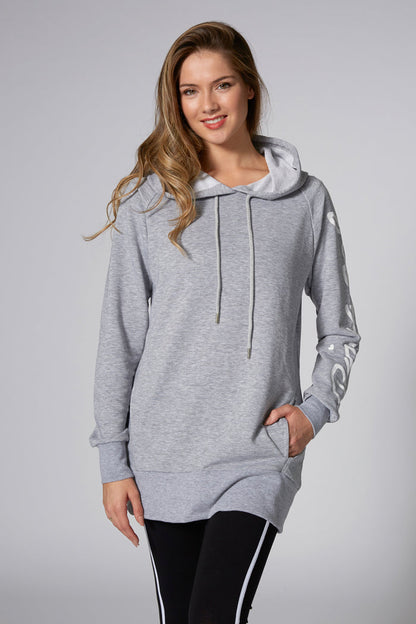 Woman wearing Pineapple Grey Loopback Longline Hoodie