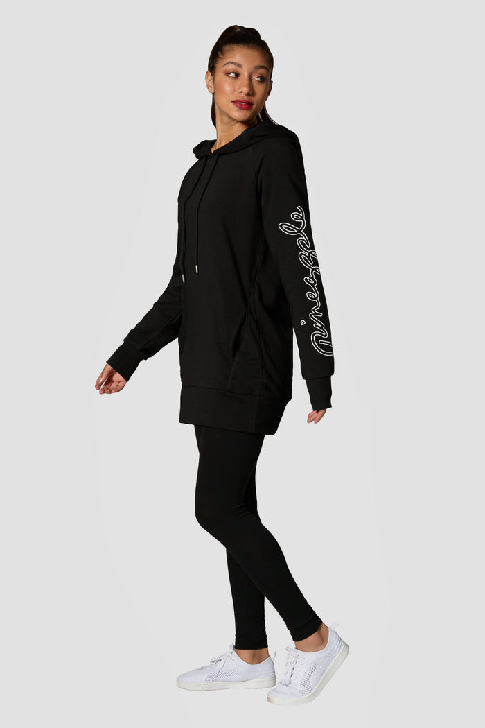 Woman wearing Pineapple Black Loopback Long Hoodie