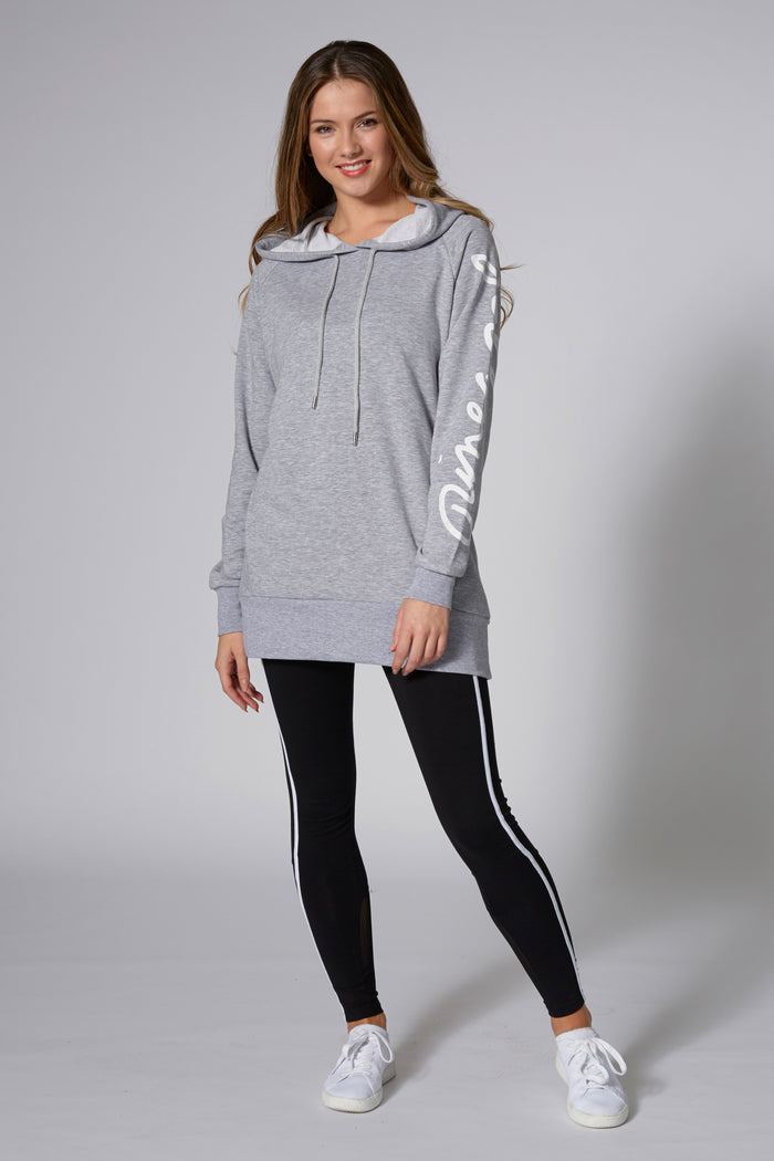 Woman wearing Pineapple Grey Loopback Longline Hoodie