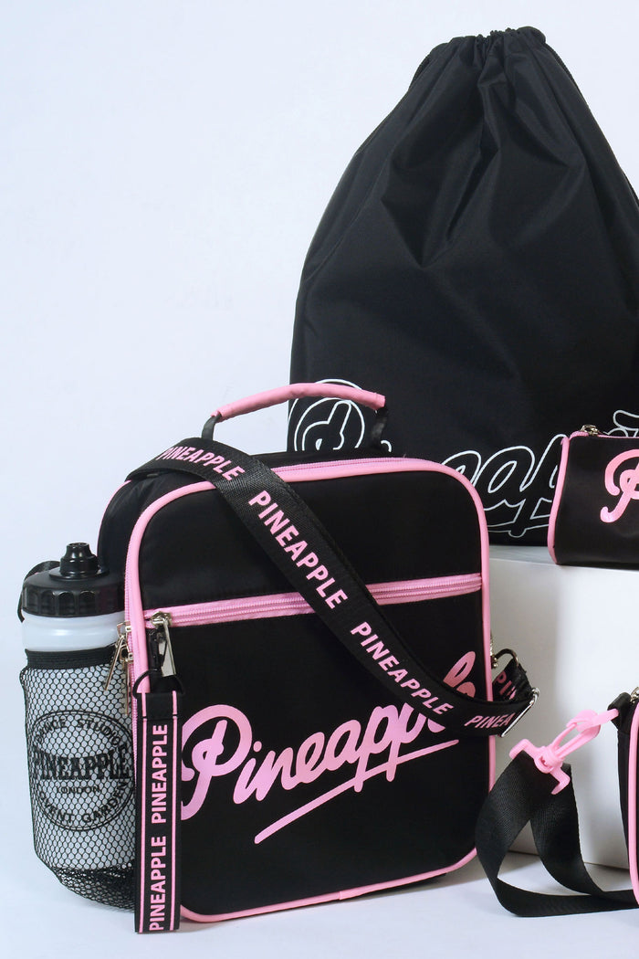 Black Lunch Bag and plastic waterbottle