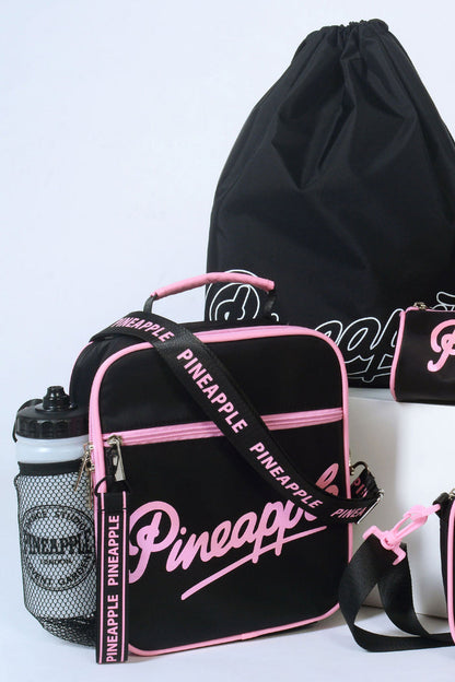 Black Lunch Bag and plastic waterbottle