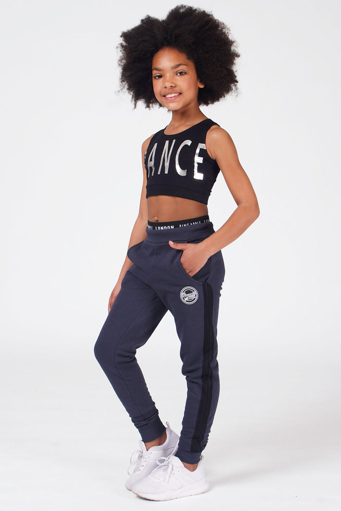 Girl wearing Charcoal Mesh Slim Trackpants
