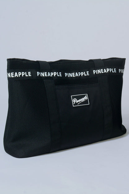 Large black Mesh Tote Bag with external Pocket