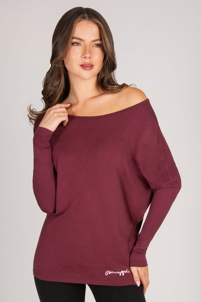 women's burgundy tunic style long sleeve top