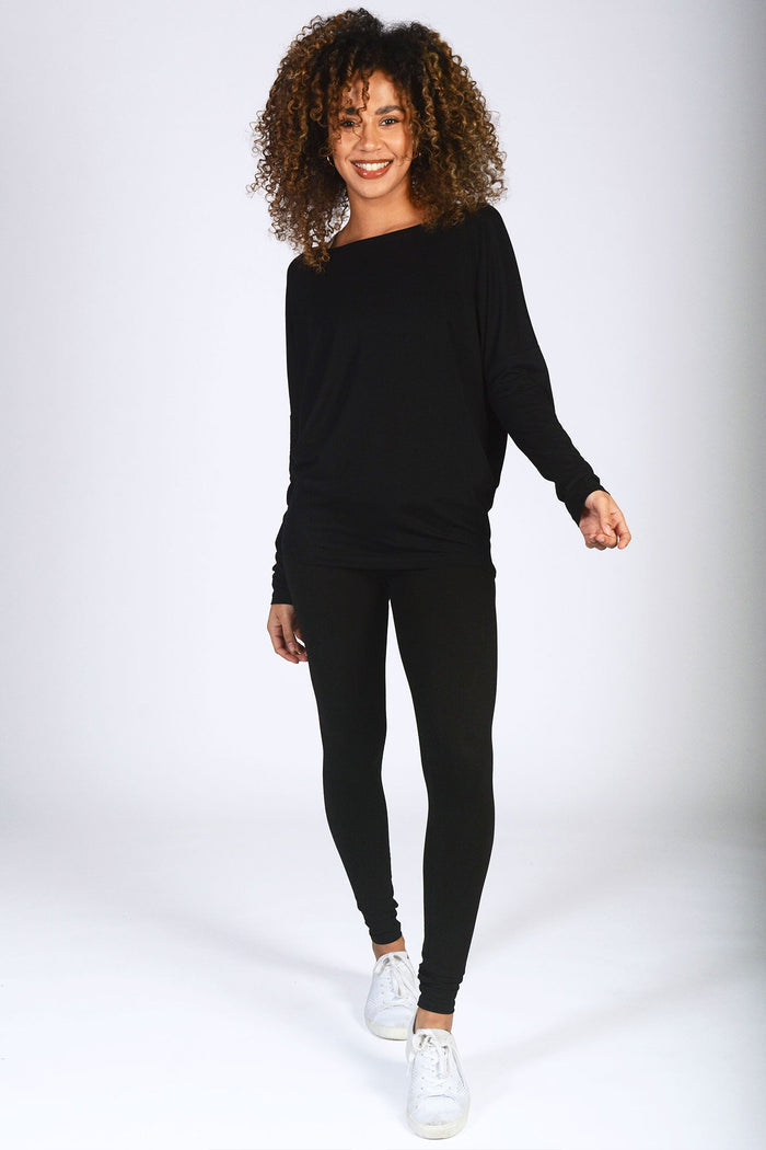 Women's black off-shoulder long sleeve top from Pineapple
