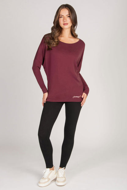 maroon long sleeve top in soft viscose fabric