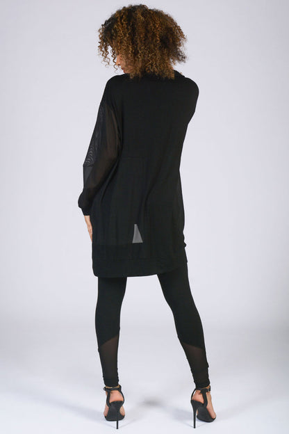 Sheer black cardigan for women with mesh black leggings from Pineapple