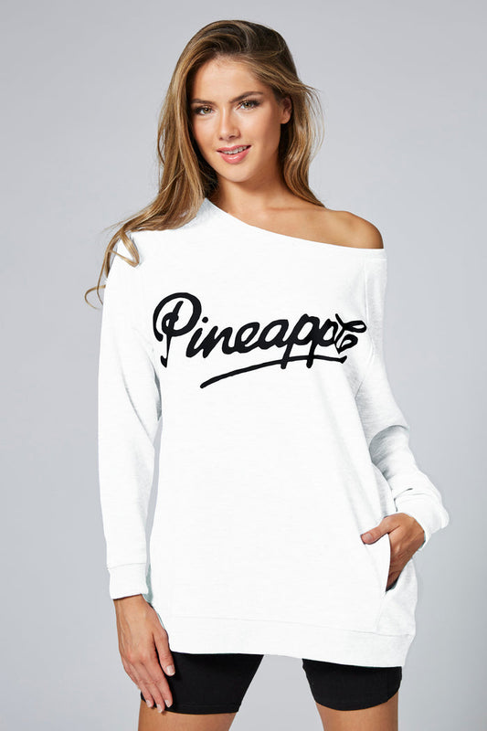 Woman wearing Pineapple Monster White Long Sleeve Sweatshirt
