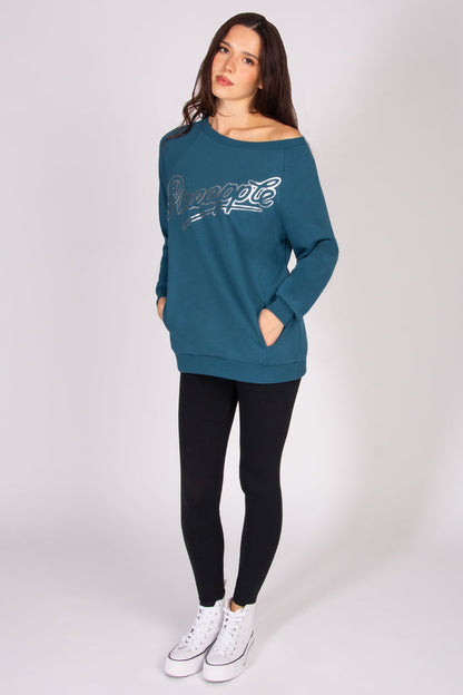 Woman wearing Pineapple oversized sweatshirt with pockets