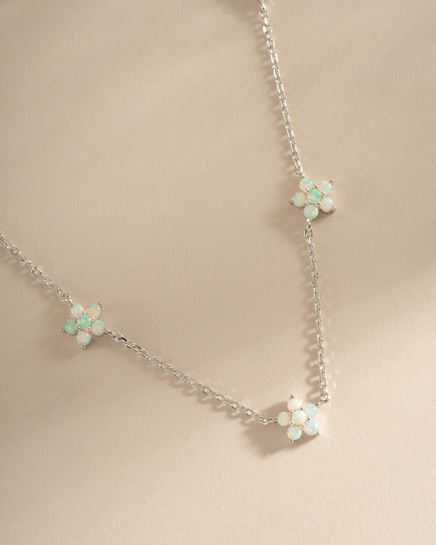 Opal Flower Charm Necklace