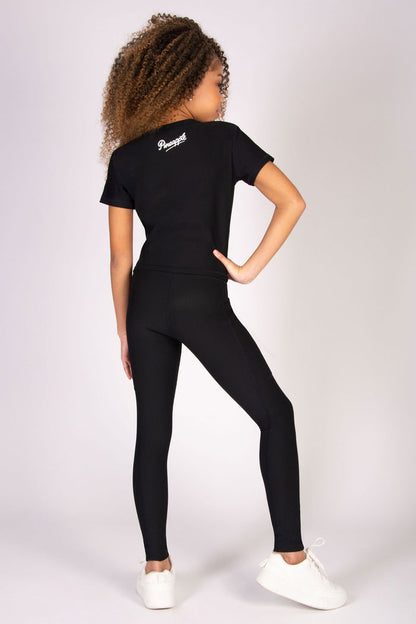 Black leggings for girls made in high quality rib fabric
