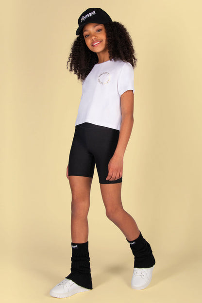 Kids' basic white dance t-shirt in cropped and boxy fit.