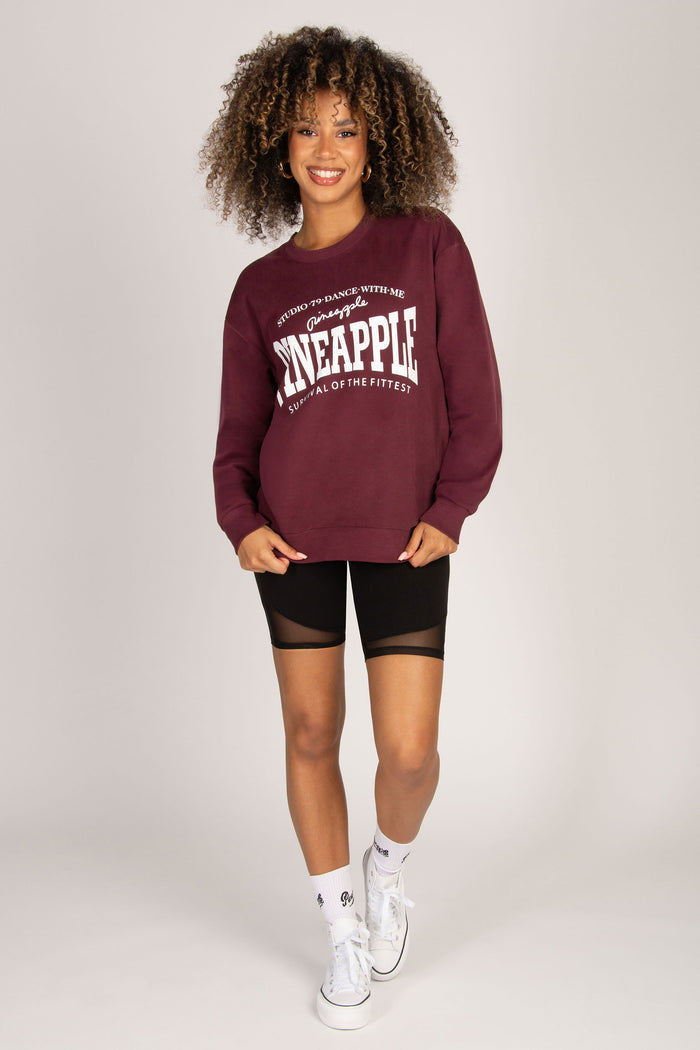 burgundy oversized crew neck jumper for women