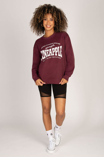 burgundy oversized crew neck jumper for women