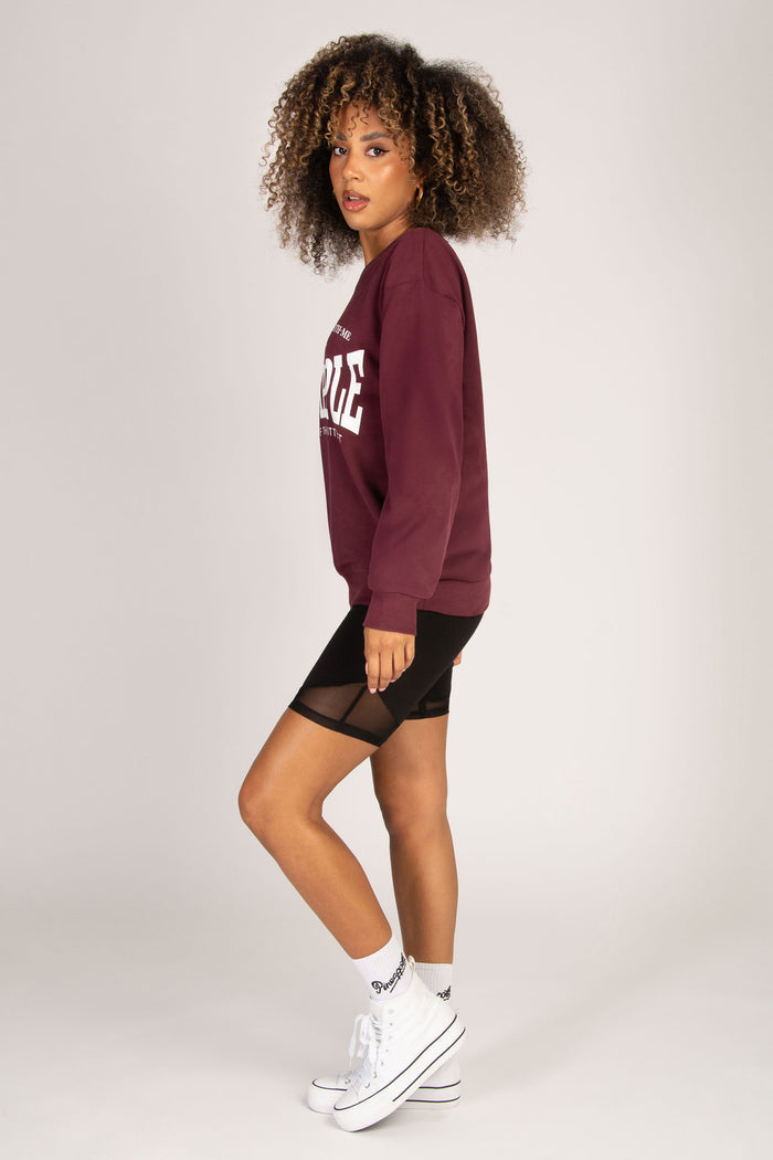 oversized sweatshirt with crew neck in burgundy colour way
