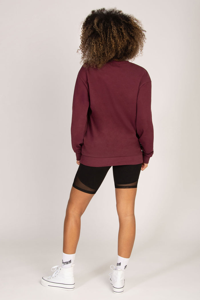 Women's burgundy oversized crew neck sweatshirt