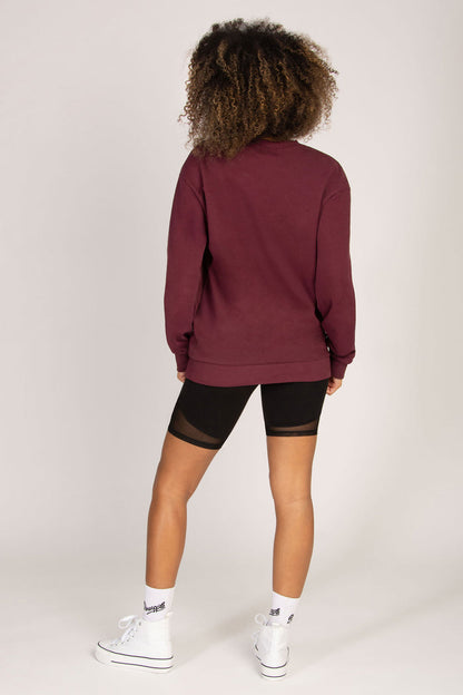 Women's burgundy oversized crew neck sweatshirt