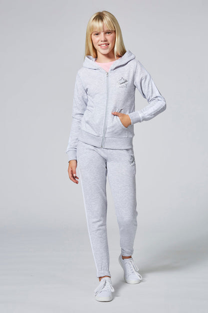 Girl wearing Pineapple X The Next Step Grey Joggers and Zip Hoodie Coord