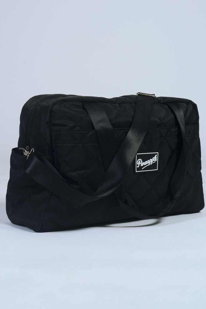 Black Quilted Holdall Bag with carry straps and adjustable shoulder strap