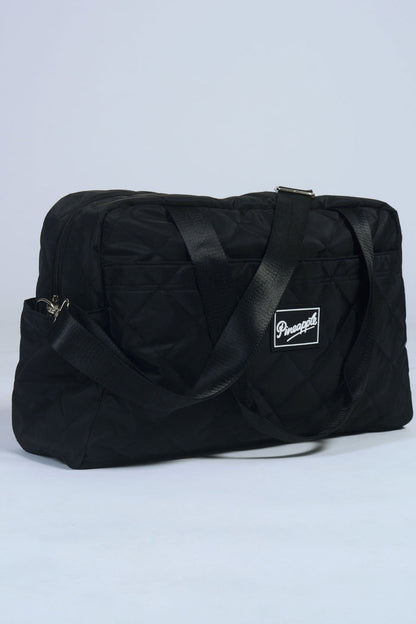 Black Quilted Holdall Bag with carry straps and adjustable shoulder strap