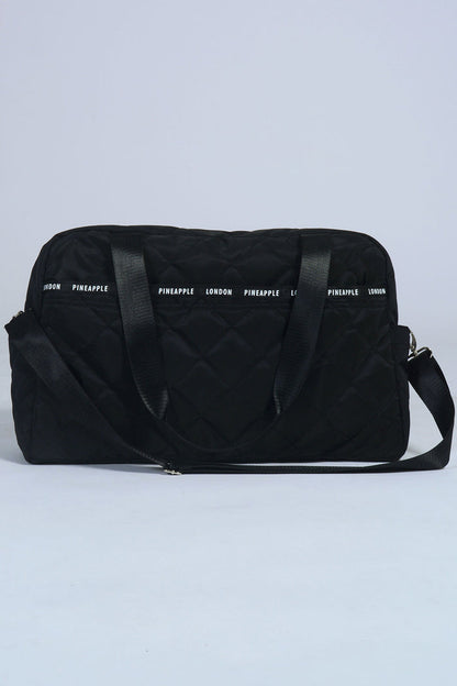 Black Quilted Holdall Bag with logo strip