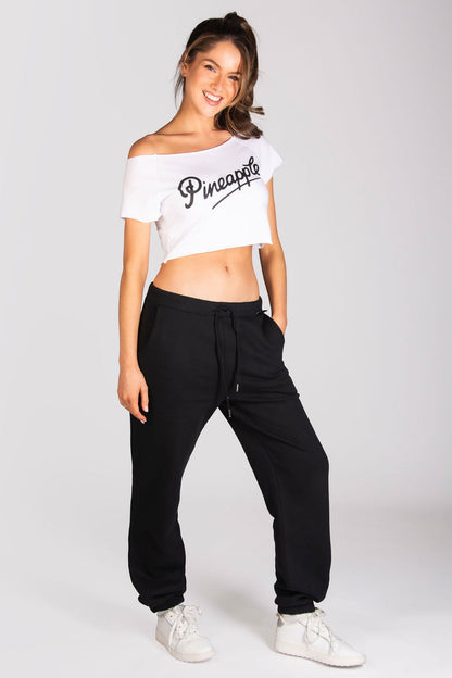 The ultimate dance crop tee for women with raw edge hem and small sleeves.