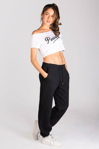 100% cotton top in cropped off-shoulder fit by Pineapple Dance Studios