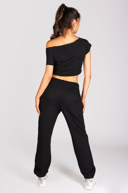 Women's dance off-shoulder crop t-shirt in black