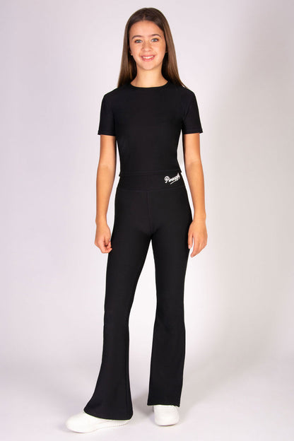 Girls' black crop t-shirt in soft yet durable rib fabric designed for high imact workouts.