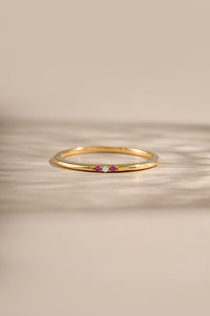 Ruby 3 Stone Diamond Ring