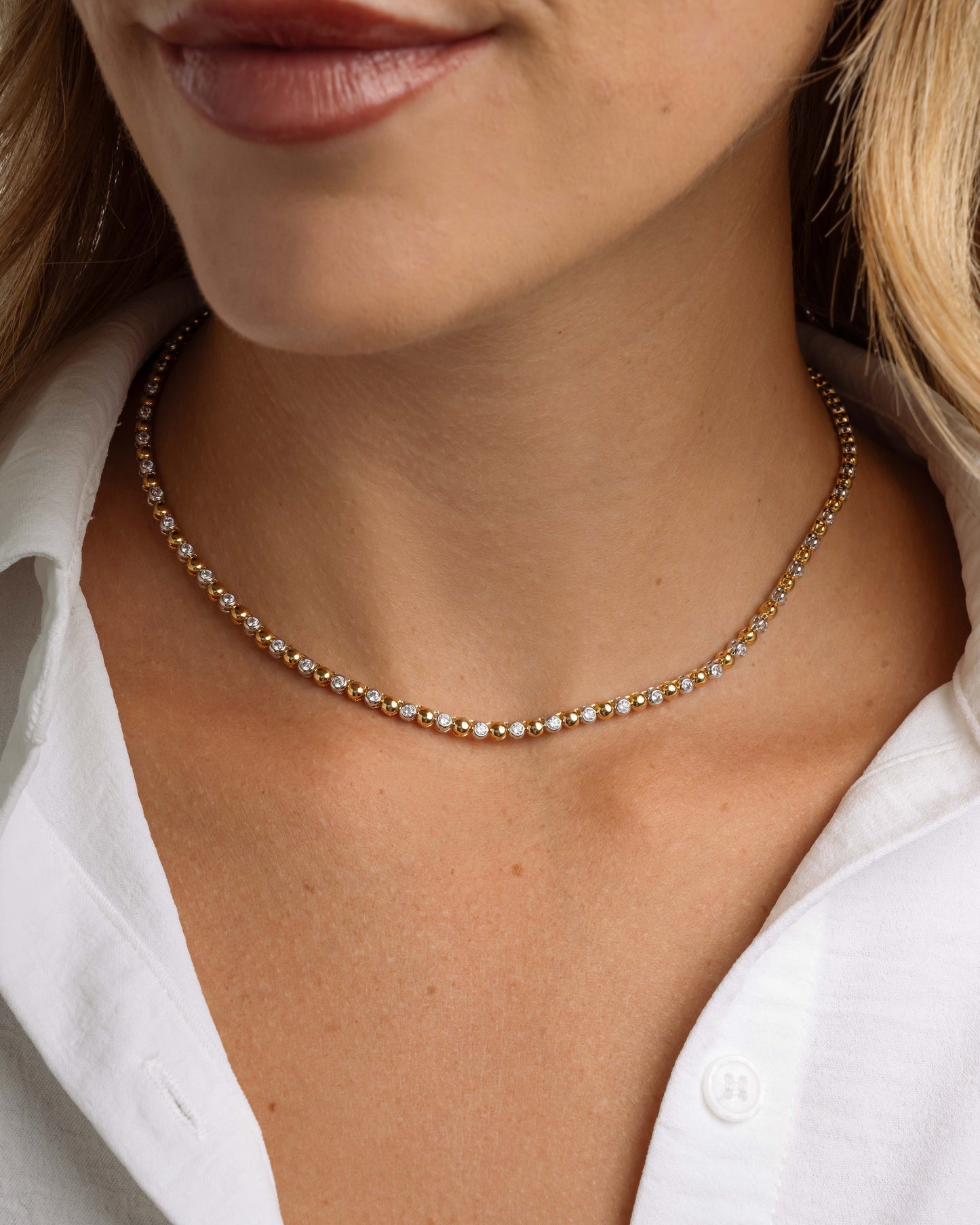 Mixed Metal Tennis Necklace