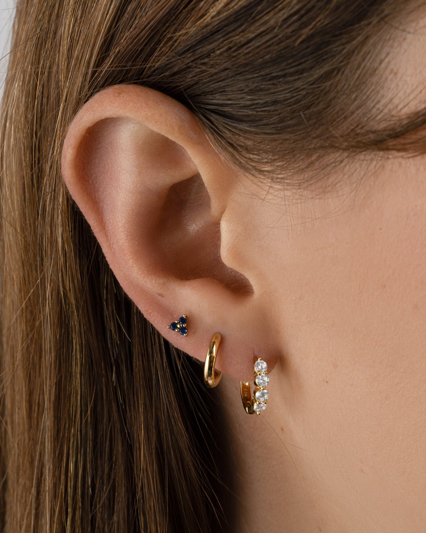 Tiny Sapphire 3 Stone Studs