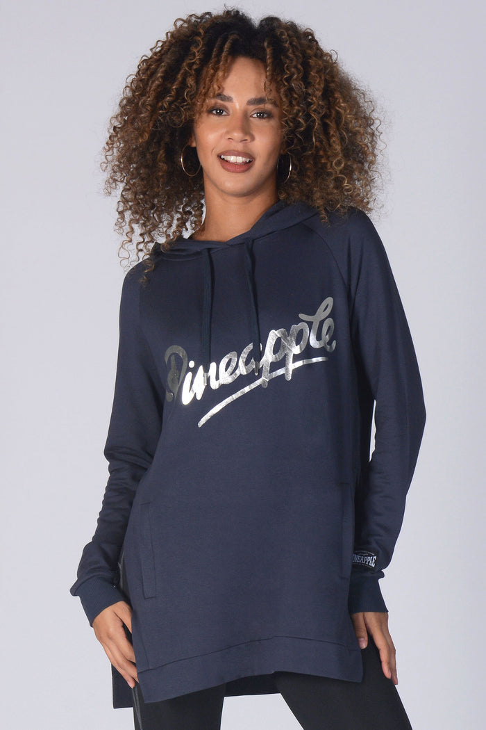 Woman wearing Pineapple charcoal Side Slit Hoodie