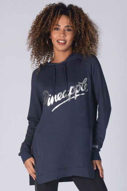 Woman wearing Pineapple charcoal Side Slit Hoodie