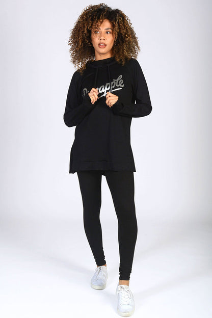 Pineapple monochrome look complete with black side slit hoodie and mesh panel leggings