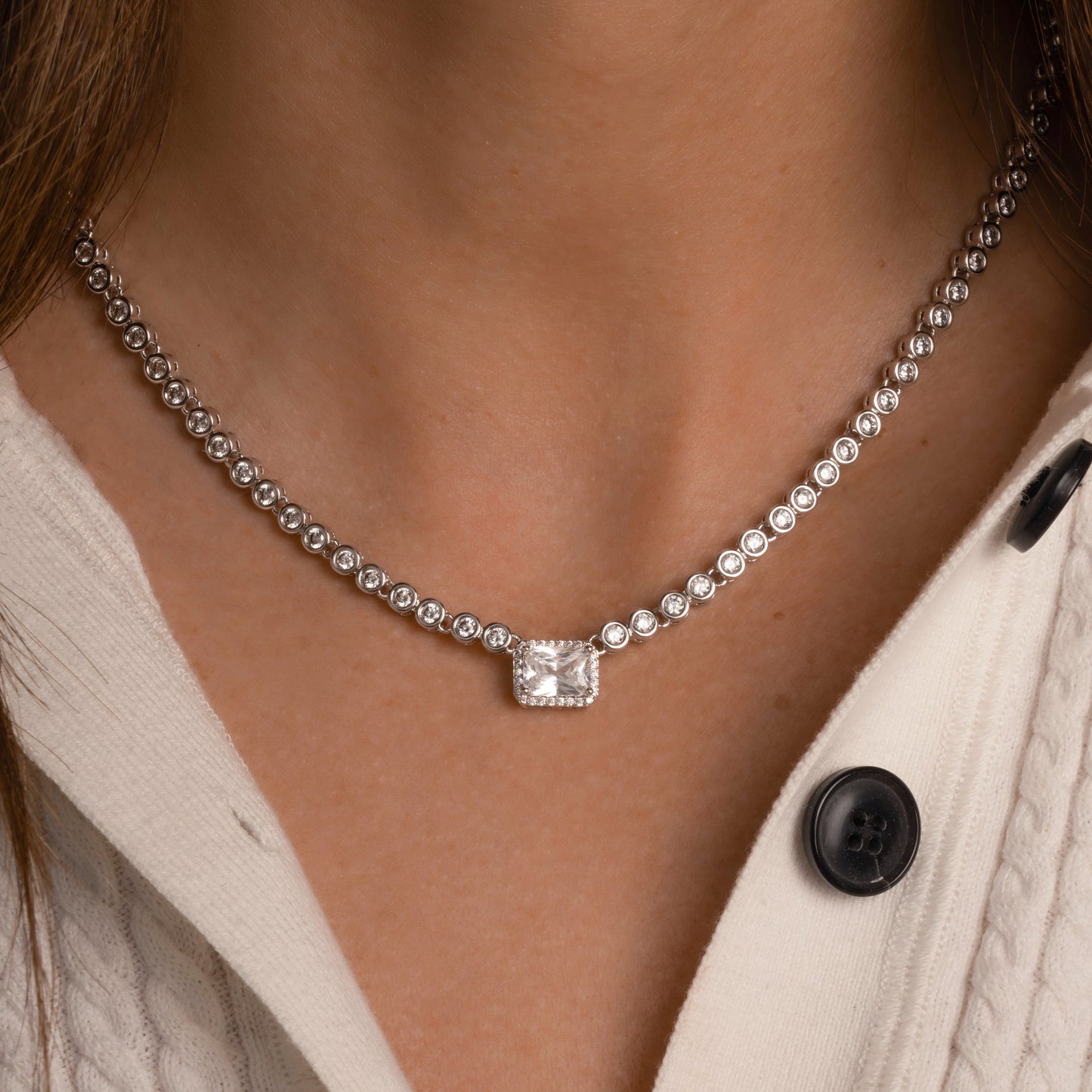 Diamond Baguette Tennis Necklace