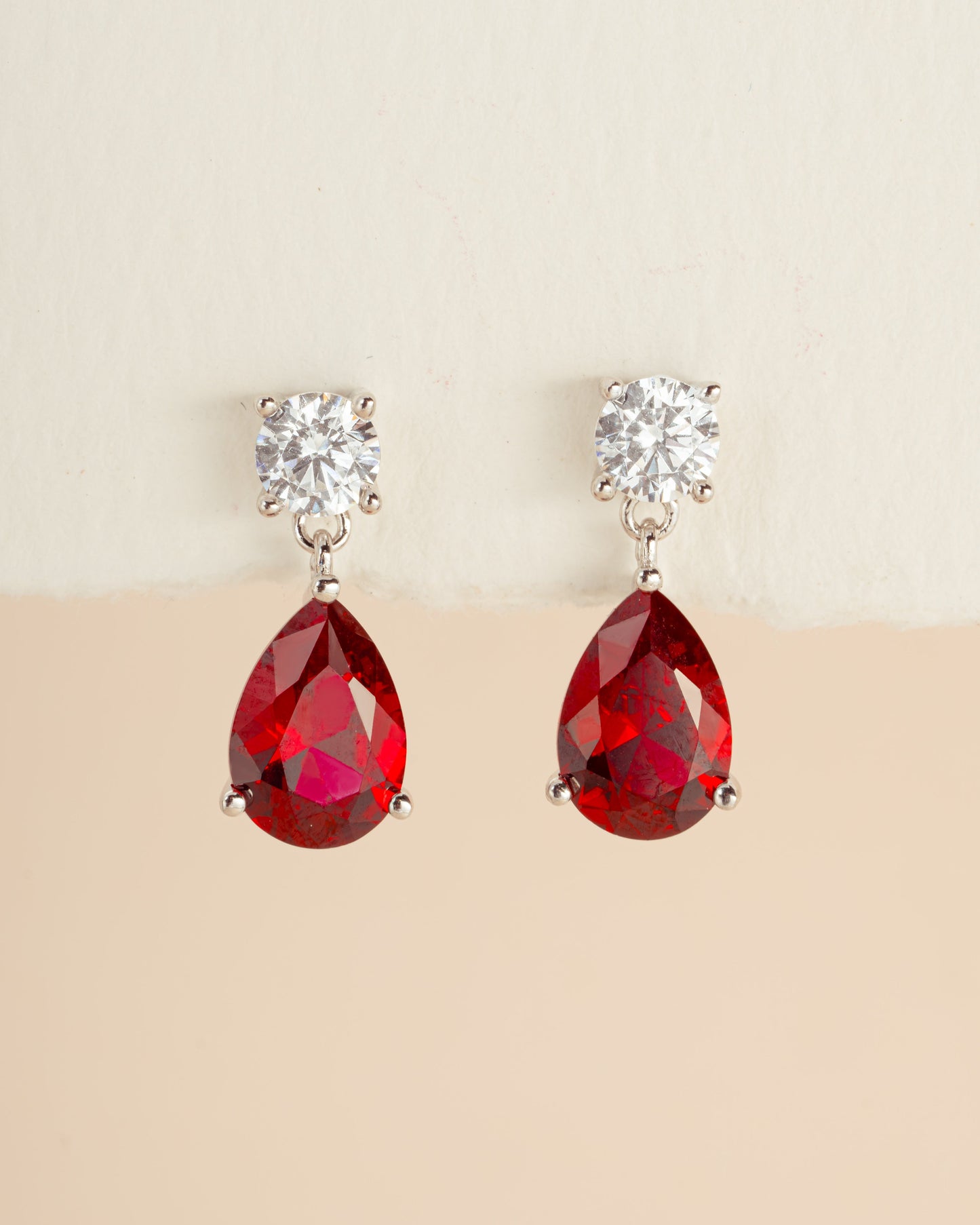 Camille Ruby Pear Drop Earrings