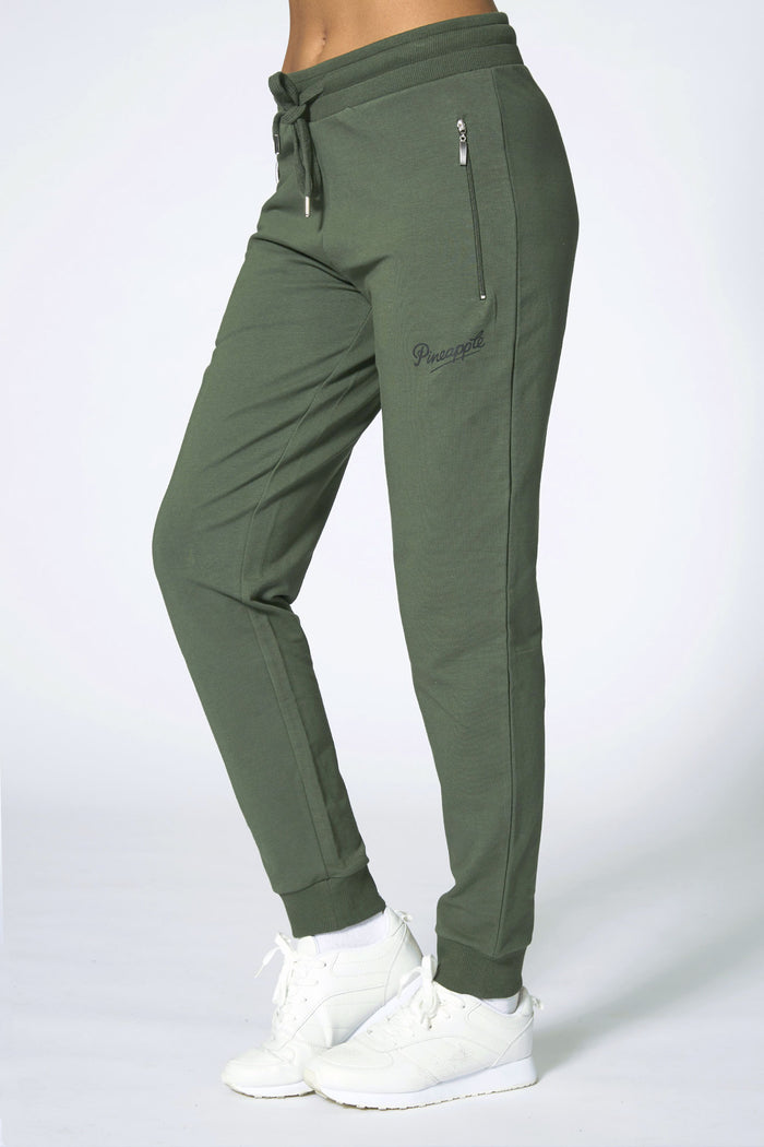 Woman wearing Pineapple Khaki Skinny Zip Trousers