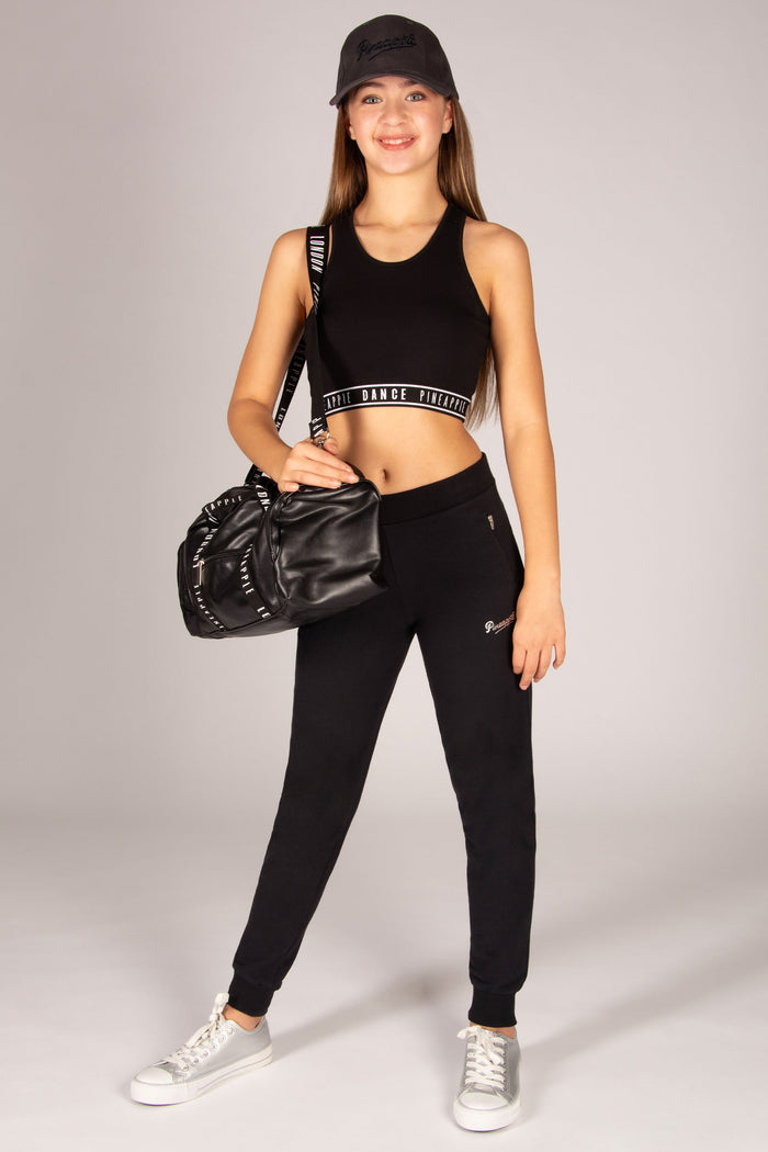 Black joggers with size zip pockets for girls