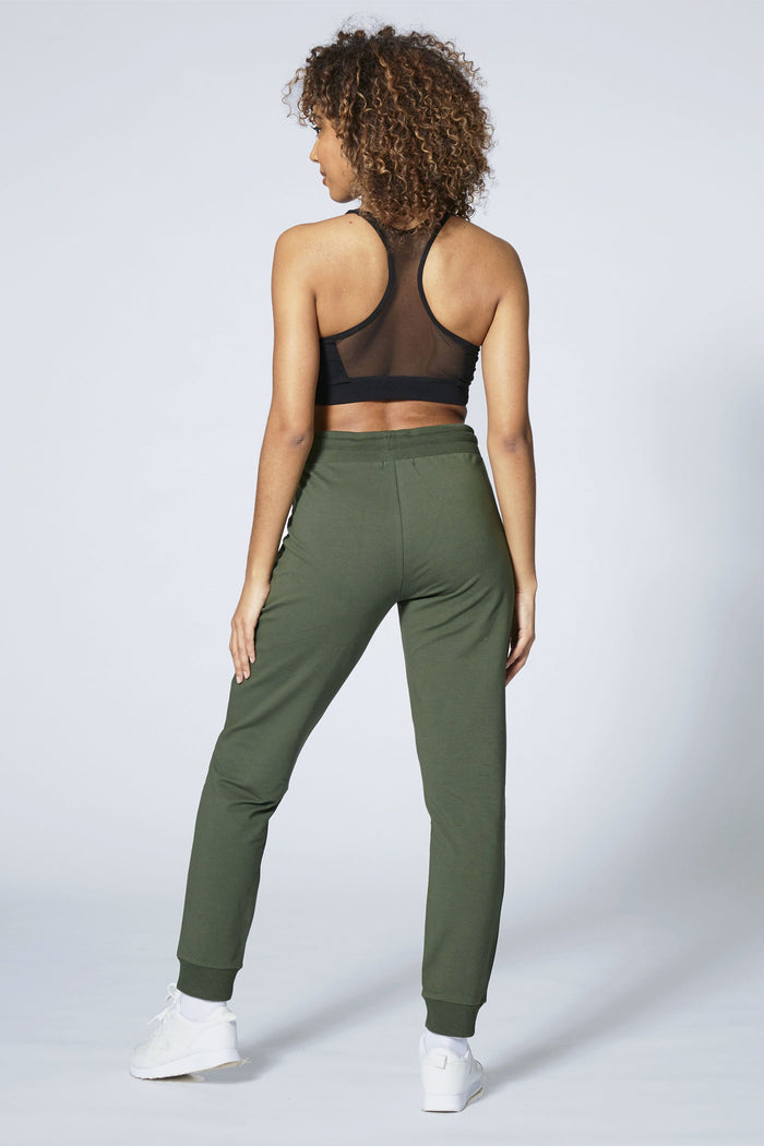 Woman wearing Khaki Skinny Zip Trousers