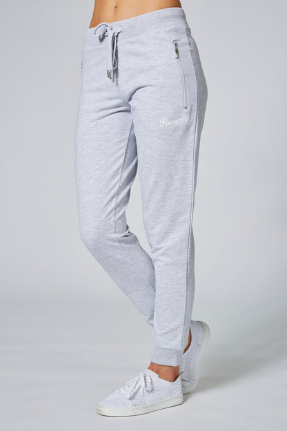 Woman wearing Pineapple Grey Skinny Zip Joggers