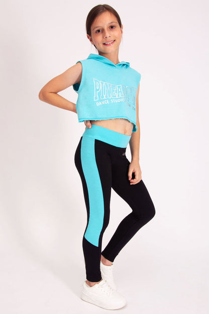 Light blue sleeveless crop hoodie with Pineapple Dance logo print across the chest