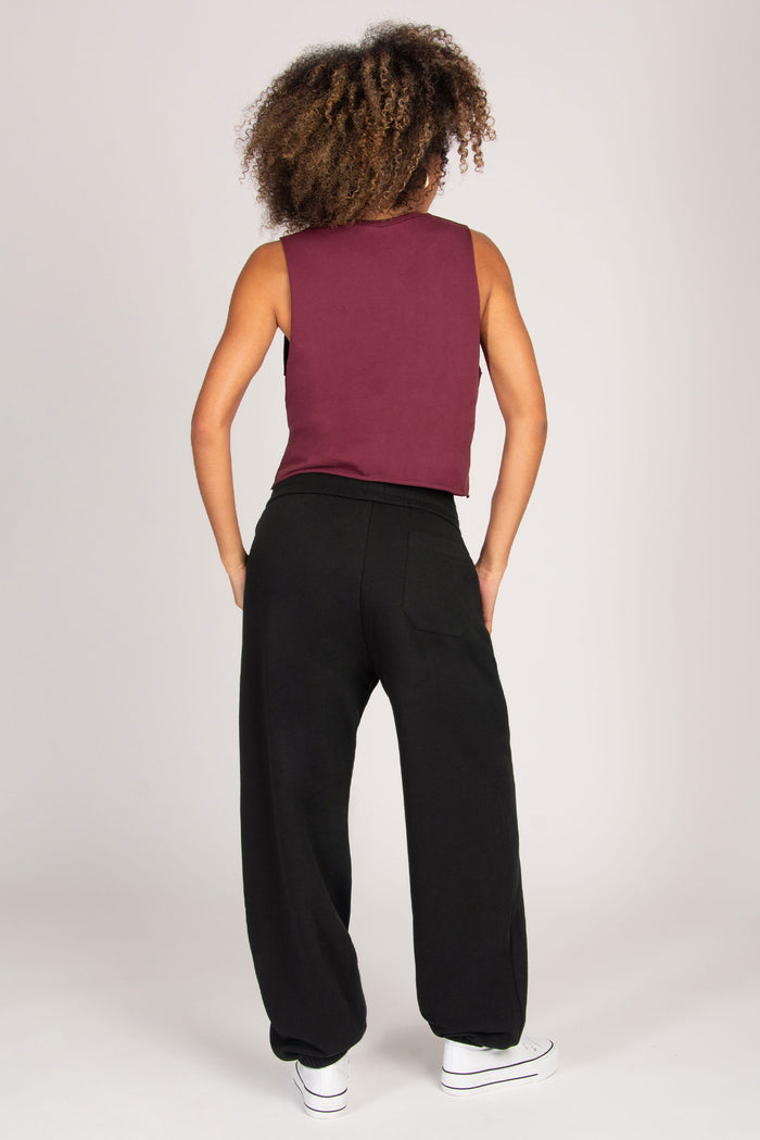 Women's burgundy raw edge retro crop vest top