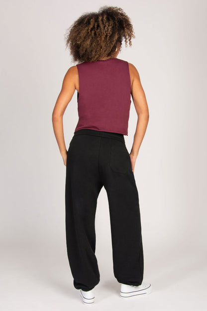 Women's burgundy raw edge retro crop vest top