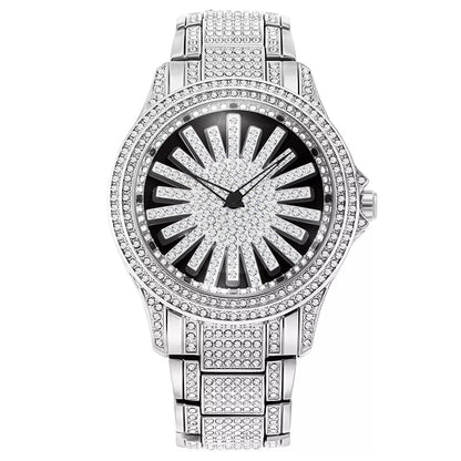 Men's Iced-Out Watch with Rotating Dial ‚Äì Sparkling Crystals, Precise Quartz & Butterfly Clasp