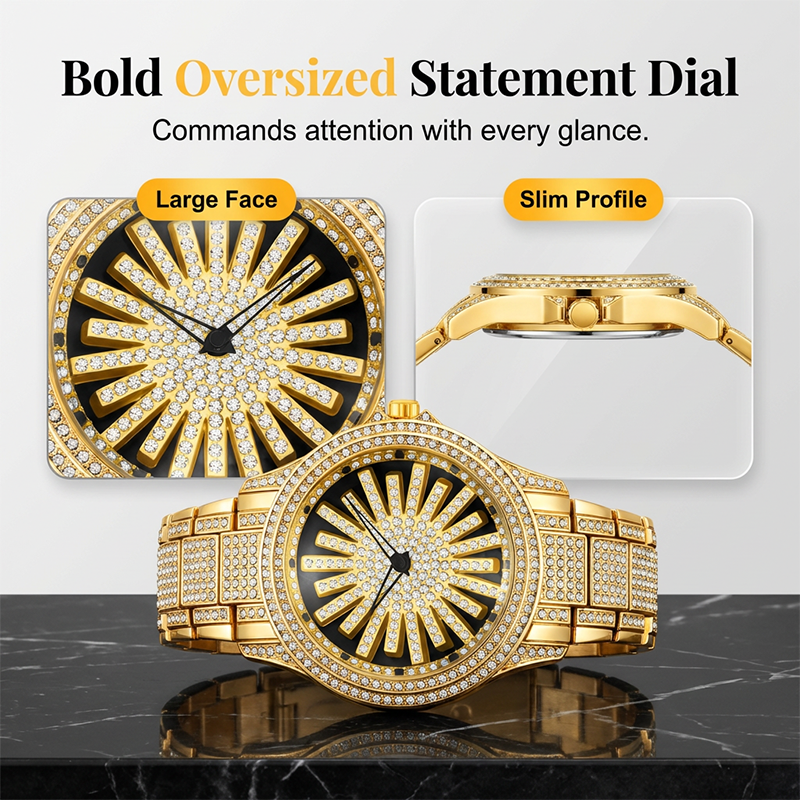 Men's Iced-Out Watch with Rotating Dial ‚Äì Sparkling Crystals, Precise Quartz & Butterfly Clasp