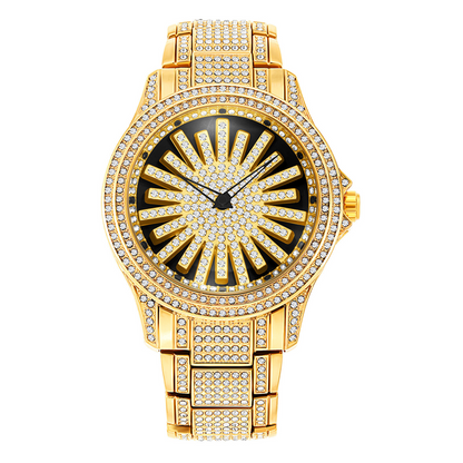 Men's Iced-Out Watch with Rotating Dial ‚Äì Sparkling Crystals, Precise Quartz & Butterfly Clasp